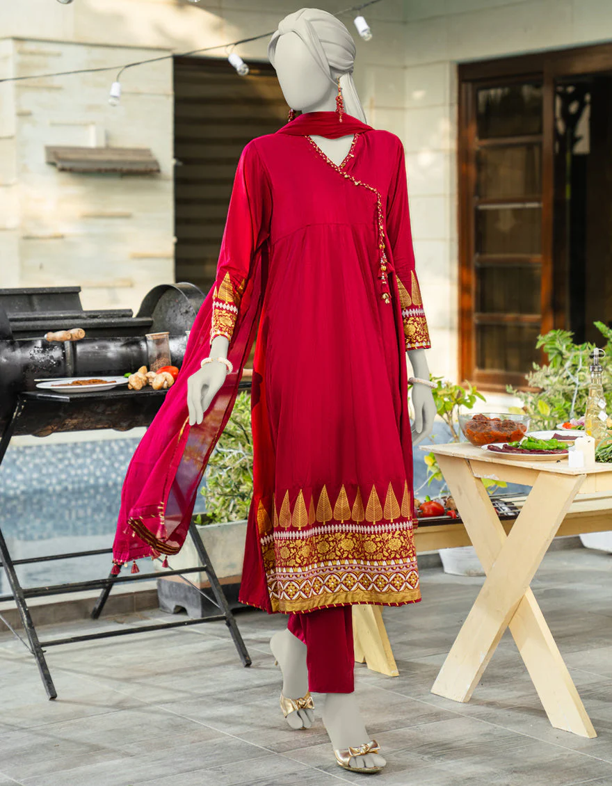 PINK SILK 3PC STITCHED | JLAWN-S-25-180/S SHIMMERING FLAIR-03
