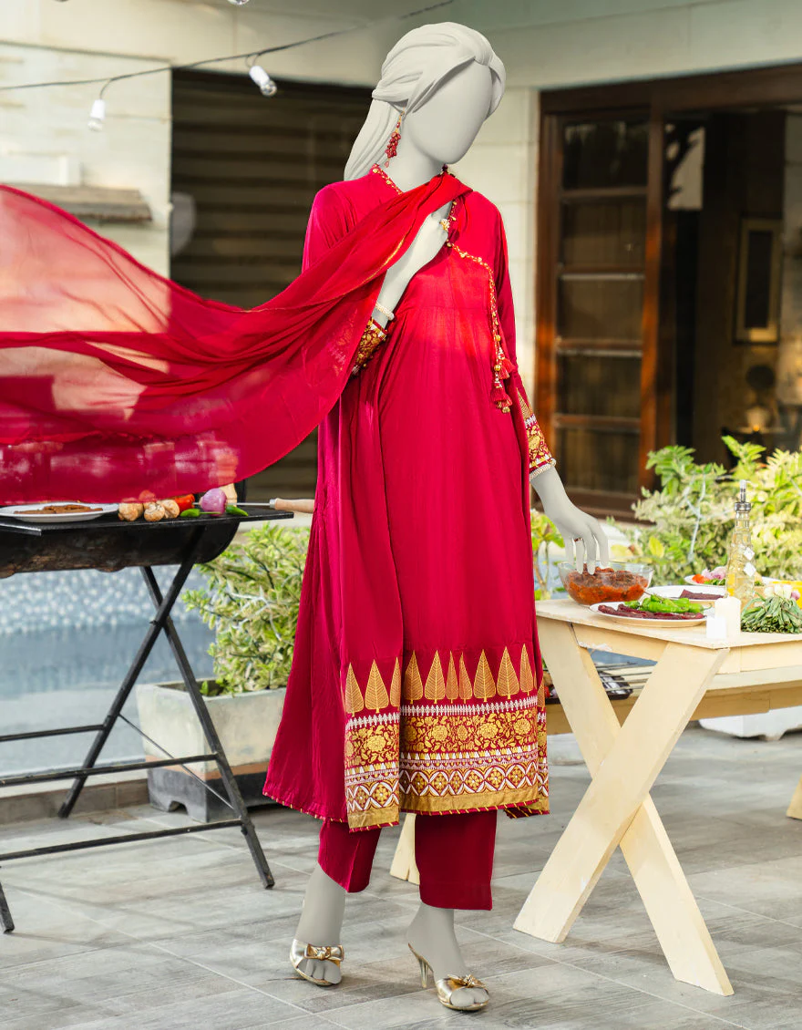 PINK SILK 3PC STITCHED | JLAWN-S-25-180/S SHIMMERING FLAIR-03 - Image 3