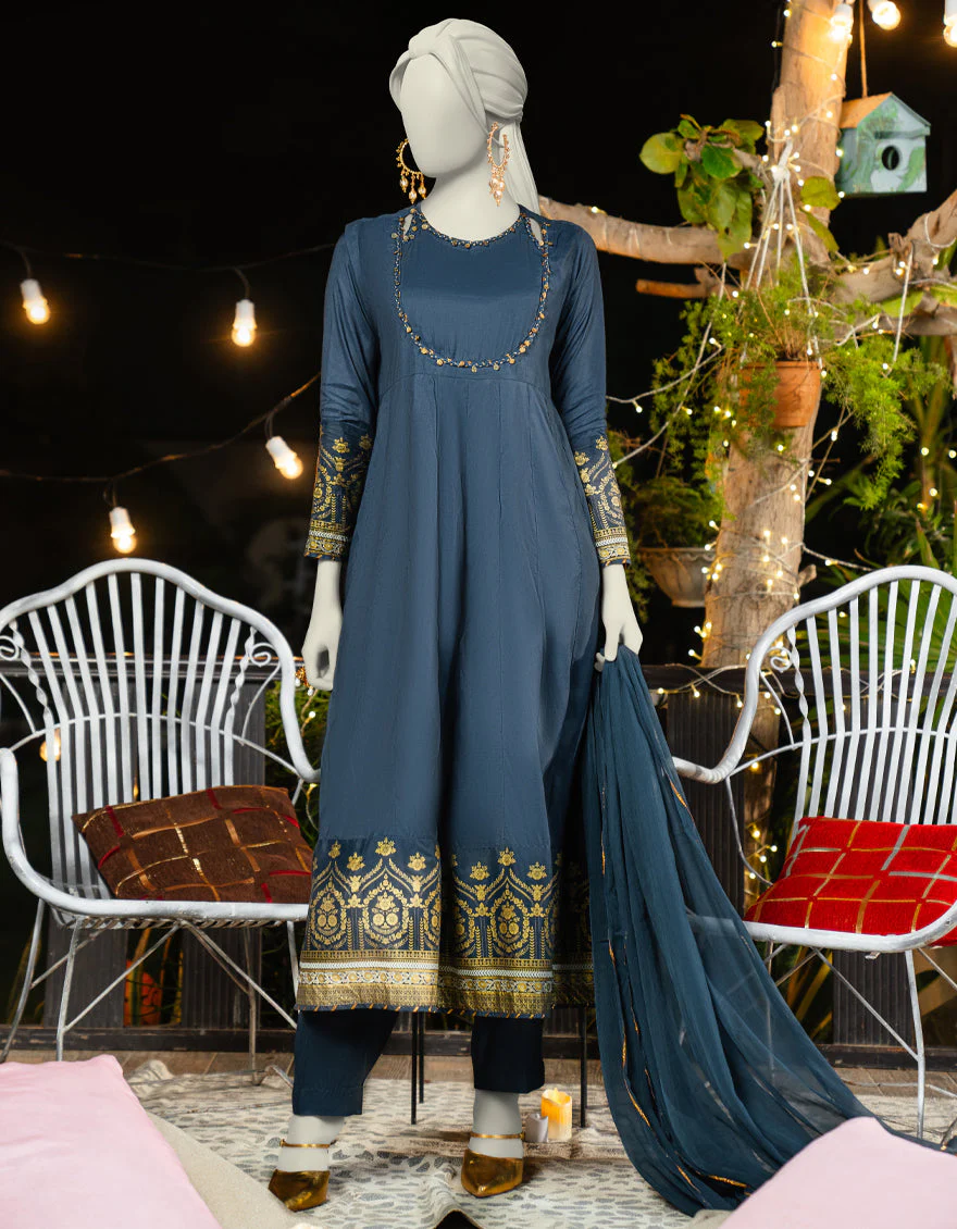 BLUE SILK 3PC STITCHED | JLAWN-S-25-181/S SHIMMERING FLAIR-04