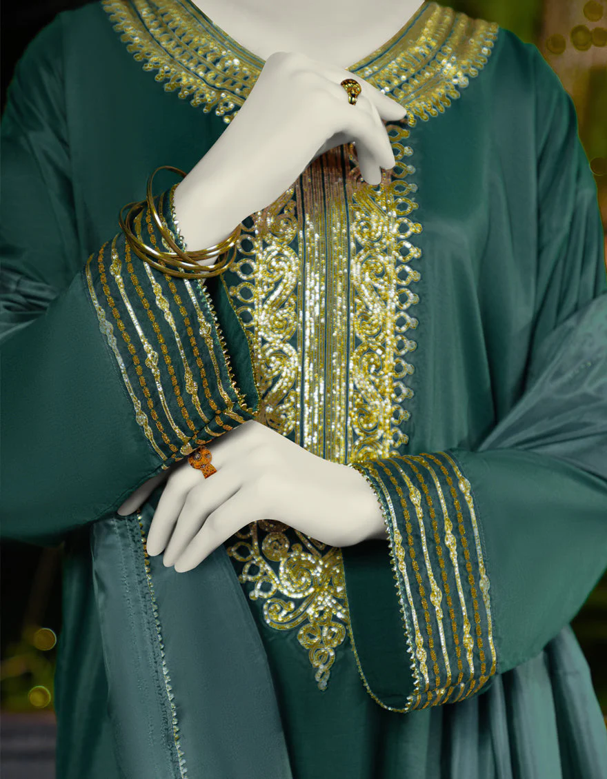 GREEN SILK 3PC STITCHED | JLAWN-S-25-184/S GOTTA VINTAGE-03 - Image 4