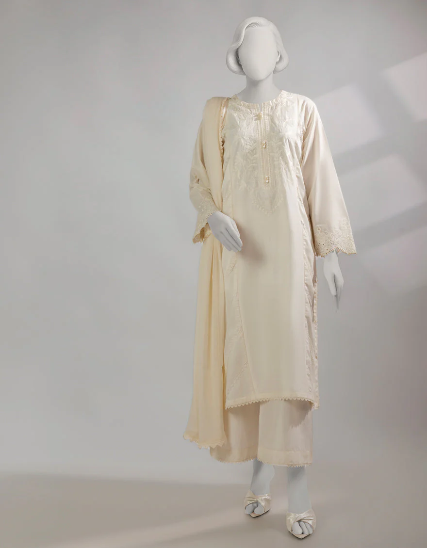 OFF WHITE LAWN 3PC STITCHED | JLAWN-S-25-238/S CHIKENKARI-01