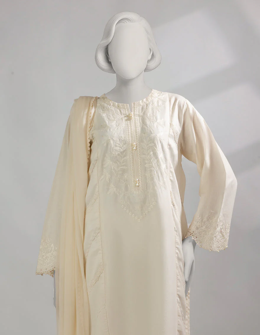 OFF WHITE LAWN 3PC STITCHED | JLAWN-S-25-238/S CHIKENKARI-01 - Image 3