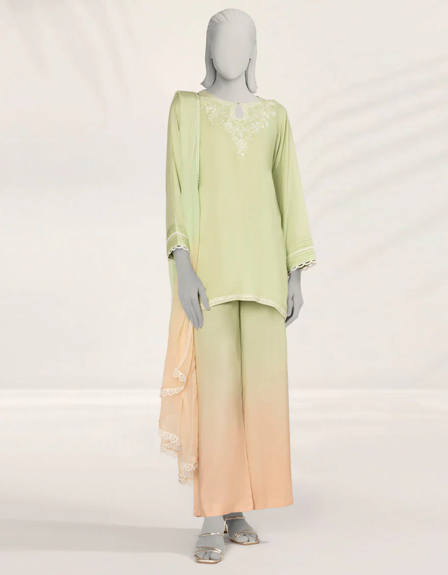 GREEN IMPURE SILK 3PC STITCHED | JLAWN-S-25-266/S DIP DYE-01