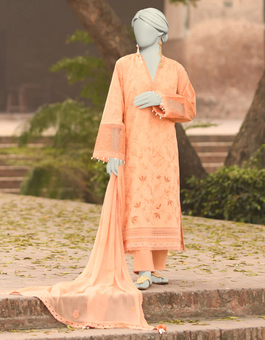 ORANGE LAWN 3PC UNSTITCHED | JLAWN-S-25-3150 SCHIFFLI-02