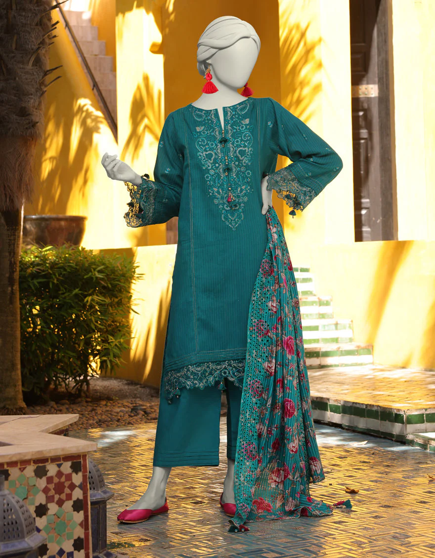 GREEN DOBBY 3PC UNSTITCHED | JLAWN-S-25-3158 SERENE-2