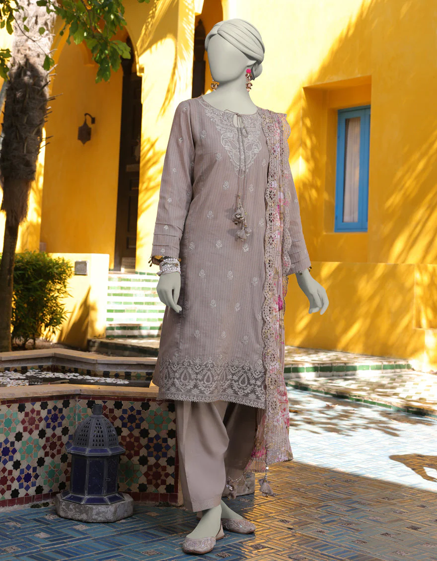 GREY DOBBY 3PC UNSTITCHED | JLAWN-S-25-3159 SERENE-03