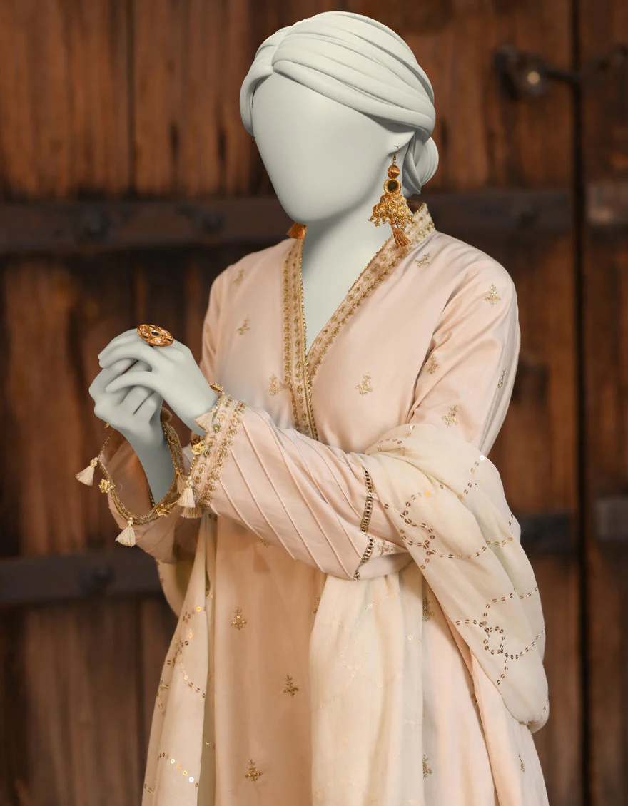 OFF WHITE LAWN 3PC UNSTITCHED | JLAWN-S-25-3176 NEEDLE WORK-8 - Image 3