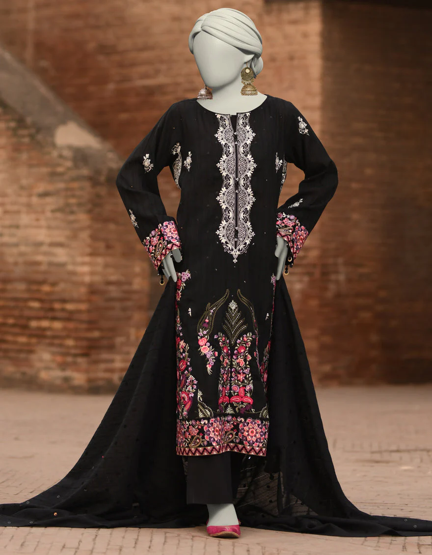 BLACK DORIA 3PC UNSTITCHED | JLAWN-S-25-3187 GRANDIOSE-07