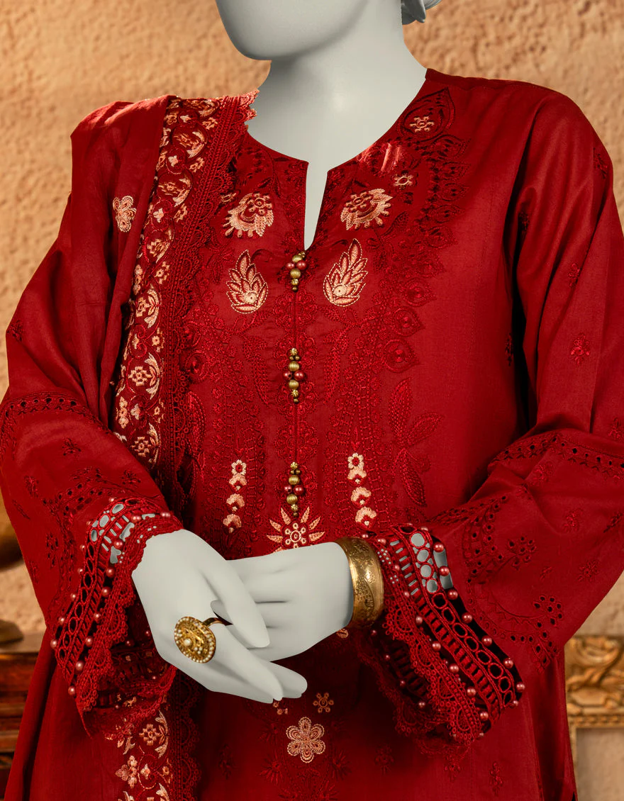 RED LAWN 3PC UNSTITCHED | JLAWN-S-25-3250 LUXE C-2 - Image 3