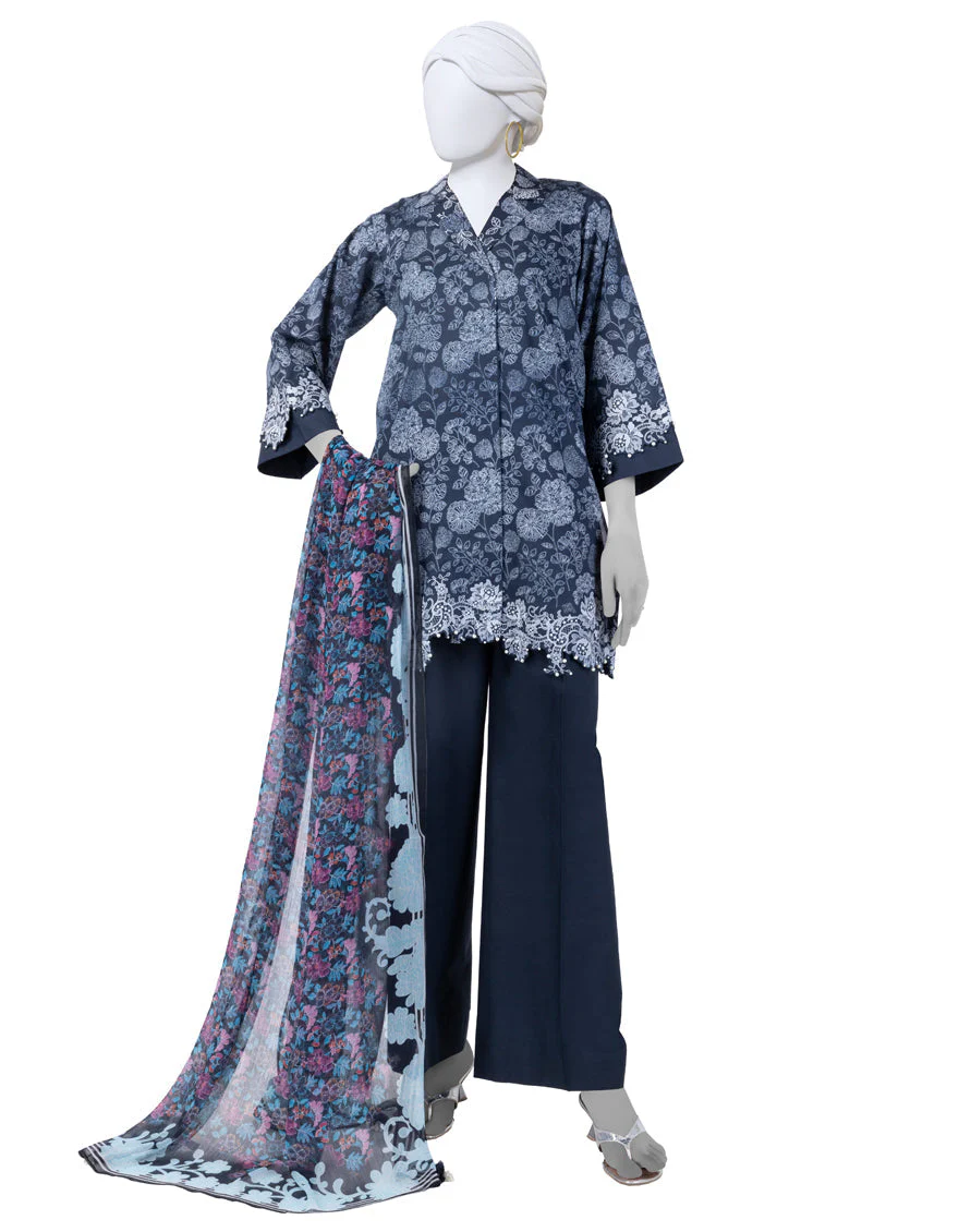 BLUE LAWN 3PC UNSTITCHED | JLAWN-S-25-3267 KANTHA KAHANI-3