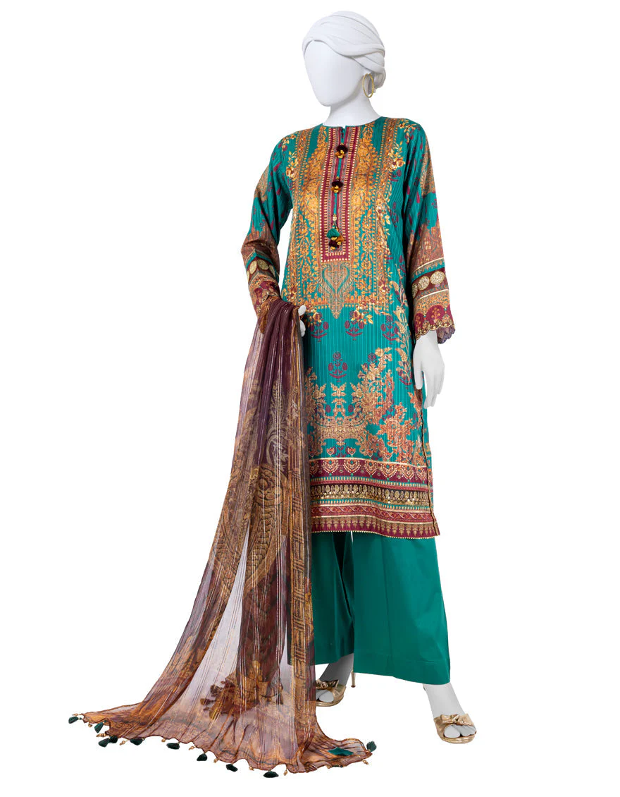 GREEN DOBBY 3PC UNSTITCHED | JLAWN-S-25-809 ROYAL HERITAGE-1