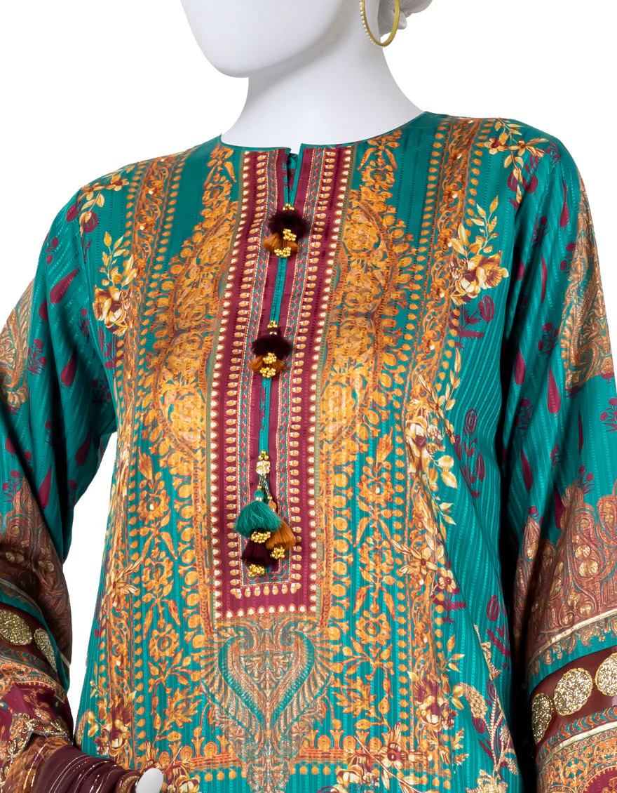 GREEN DOBBY 3PC UNSTITCHED | JLAWN-S-25-809 ROYAL HERITAGE-1 - Image 3