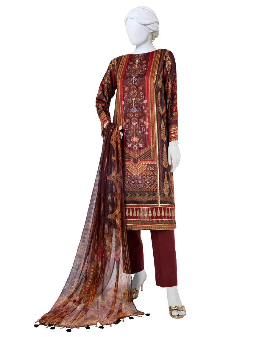 BROWN DOBBY 3PC UNSTITCHED | JLAWN-S-25-811 ROYAL HERITAGE-3
