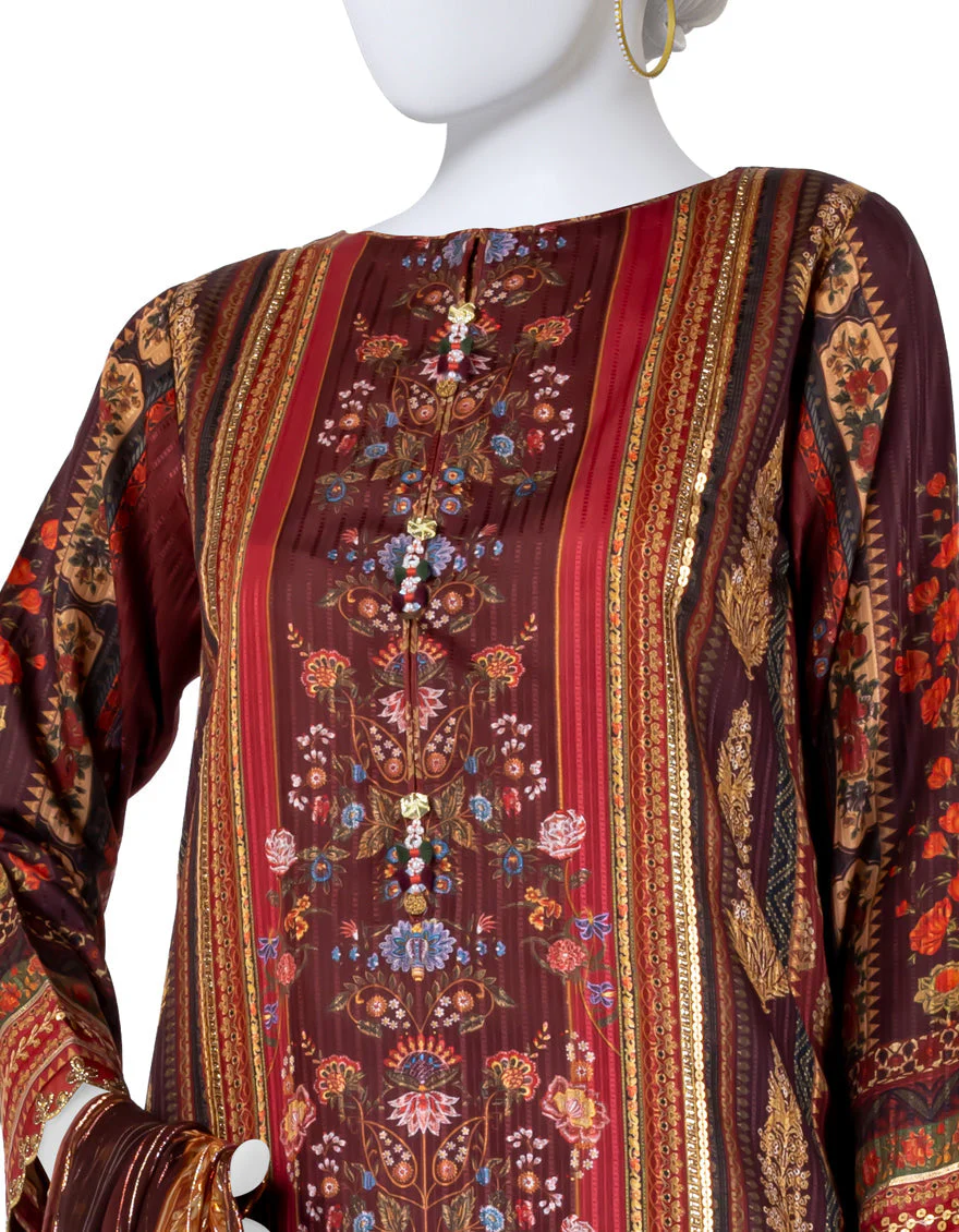 BROWN DOBBY 3PC UNSTITCHED | JLAWN-S-25-811 ROYAL HERITAGE-3 - Image 3