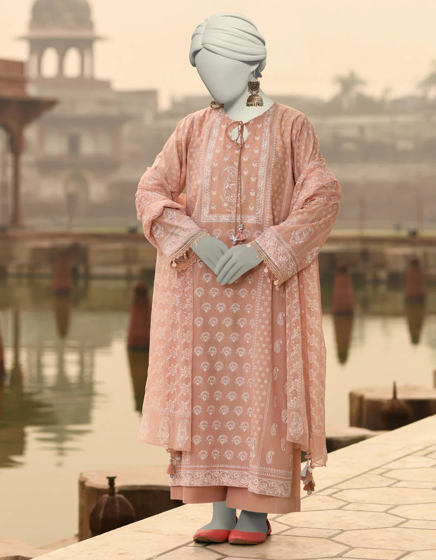PEACH LAWN 3PC UNSTITCHED | JLAWN-S-25-819-SHADOW WORK-3