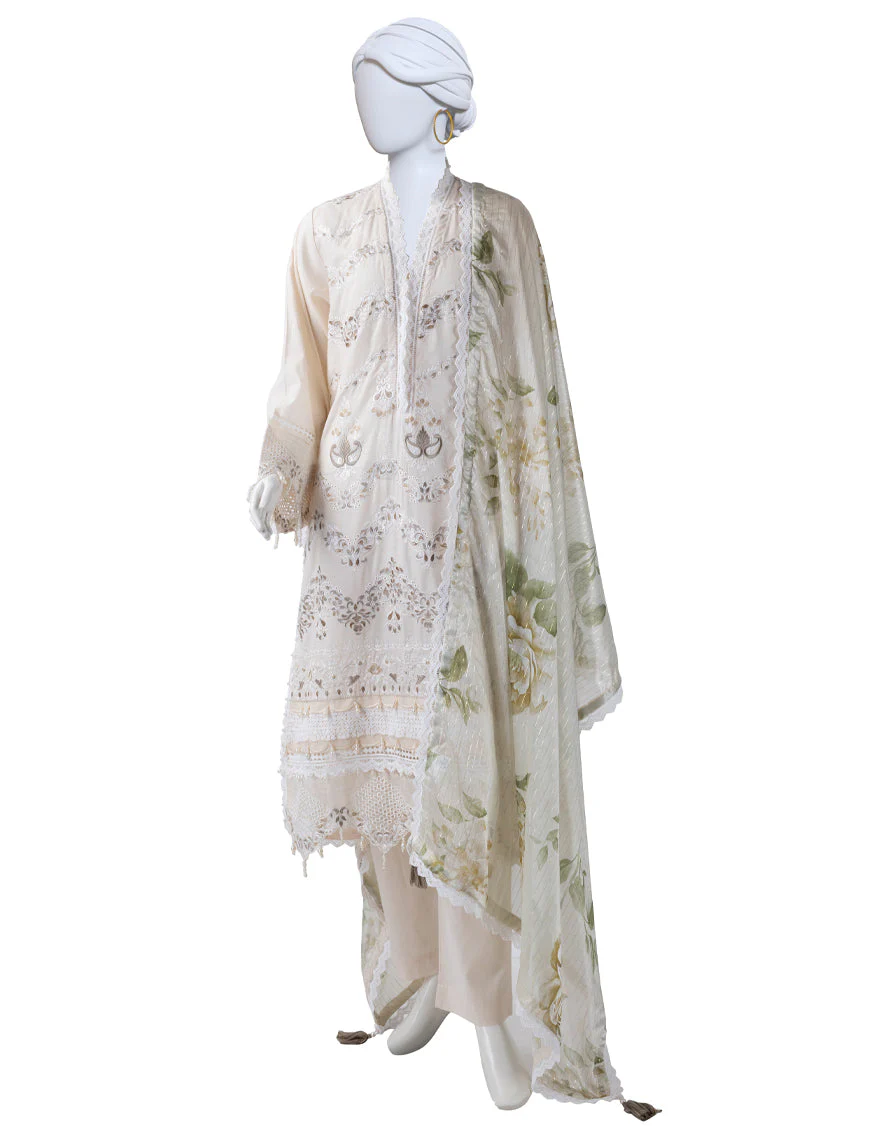 OFF WHITE LAWN 3PC STITCHED | JLAWN-S-25-822/S LUXE-A-02
