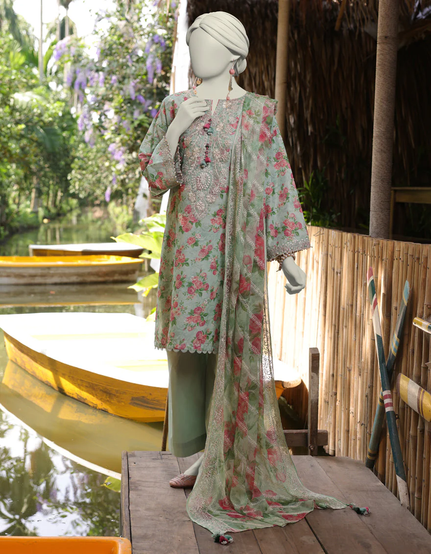 GREEN LAWN 3PC UNSTITCHED | JLAWN-S-25-843 FLORIST-3