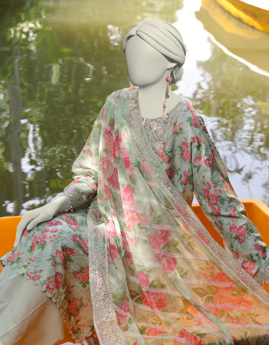 GREEN LAWN 3PC UNSTITCHED | JLAWN-S-25-843 FLORIST-3 - Image 2