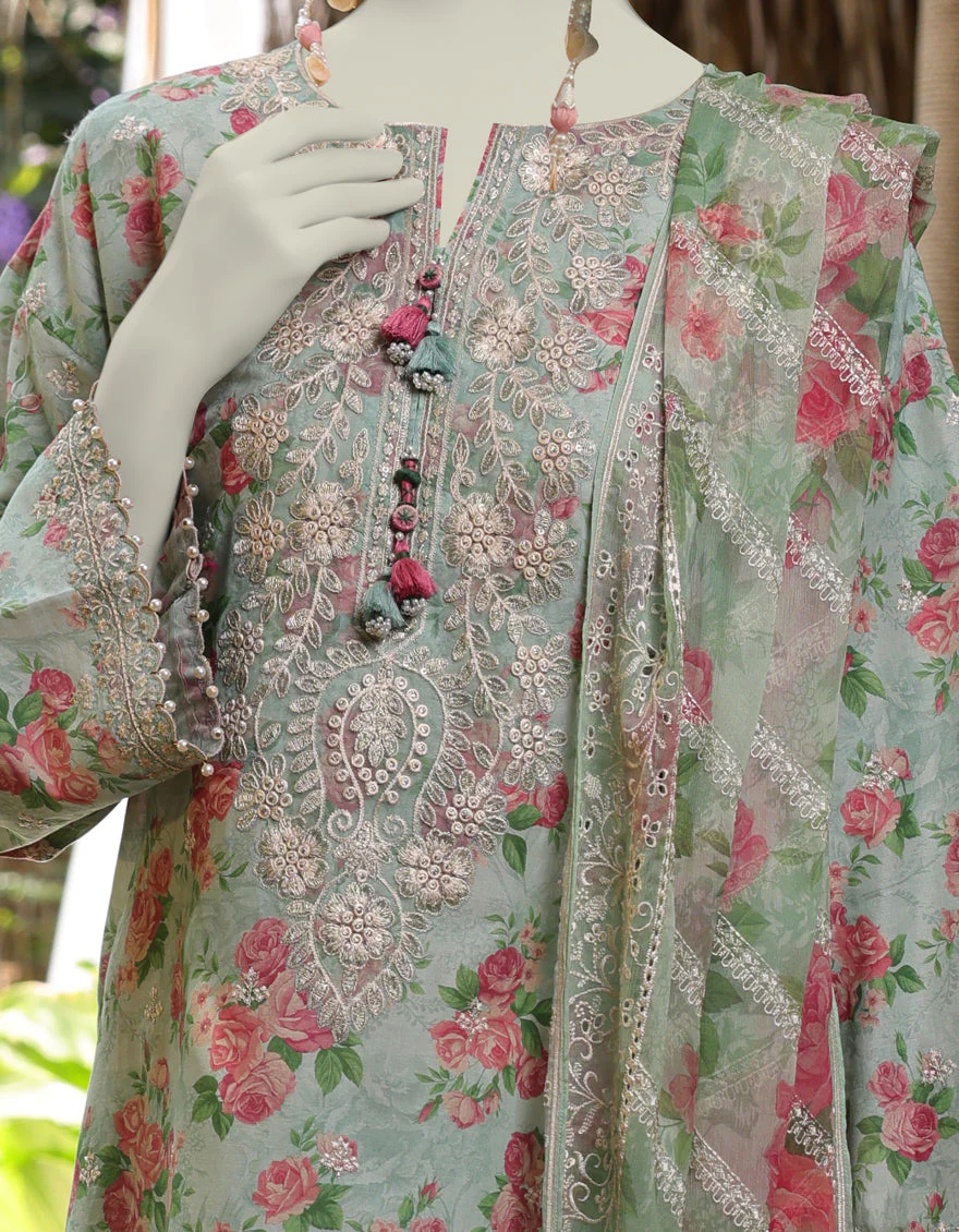 GREEN LAWN 3PC UNSTITCHED | JLAWN-S-25-843 FLORIST-3 - Image 3