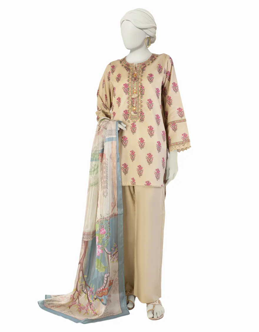 BEIGE LAWN 3PC STITCHED | JLAWN-S-25-907/S MUGHAL MINITURE-03