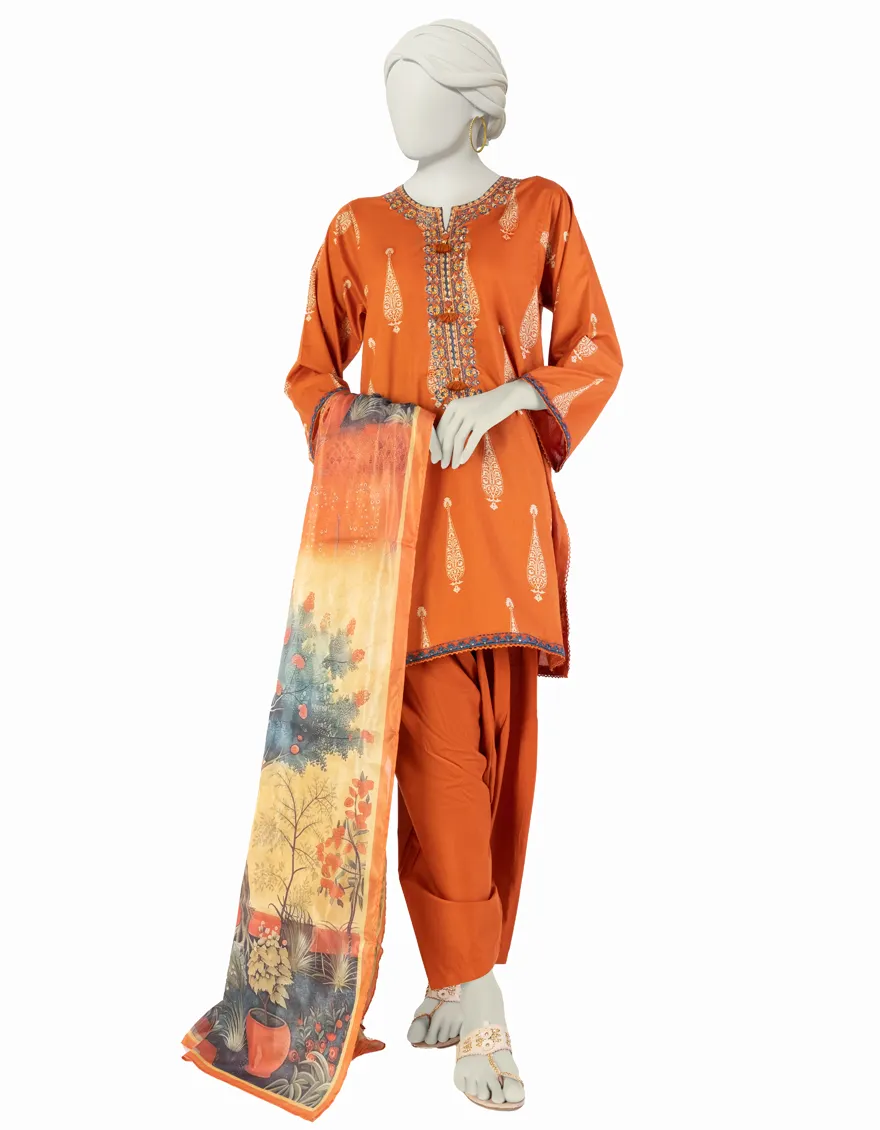 RUST LAWN 3PC STITCHED | JLAWN-S-25-908/S MUGHAL MINITURE-4