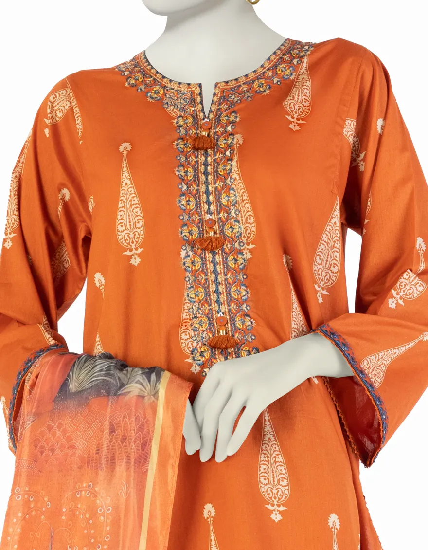 RUST LAWN 3PC STITCHED | JLAWN-S-25-908/S MUGHAL MINITURE-4 - Image 2