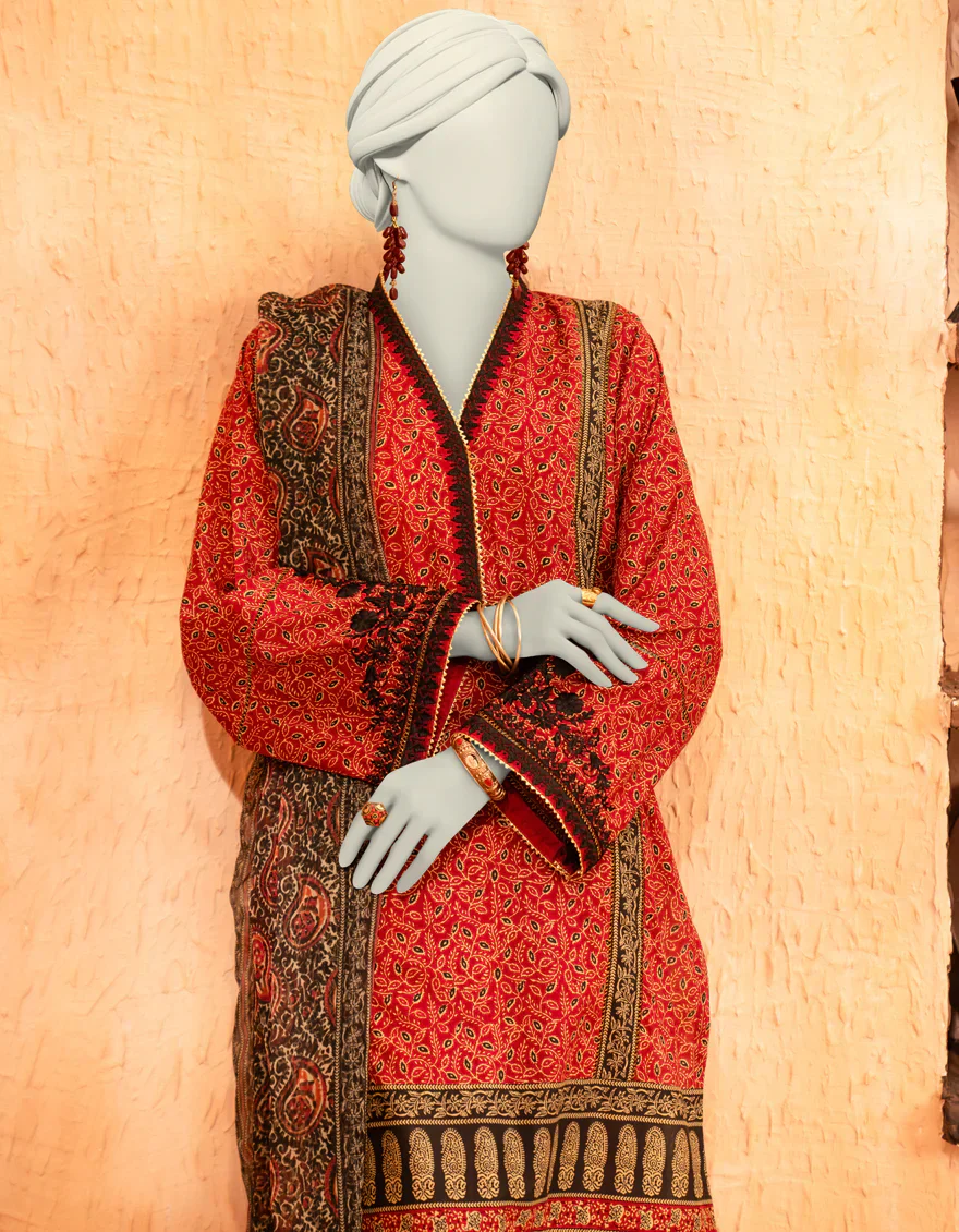 MAROON LAWN 3PC STITCHED | JLAWN-S-25-913/S AJRAK HUES-1 - Image 2