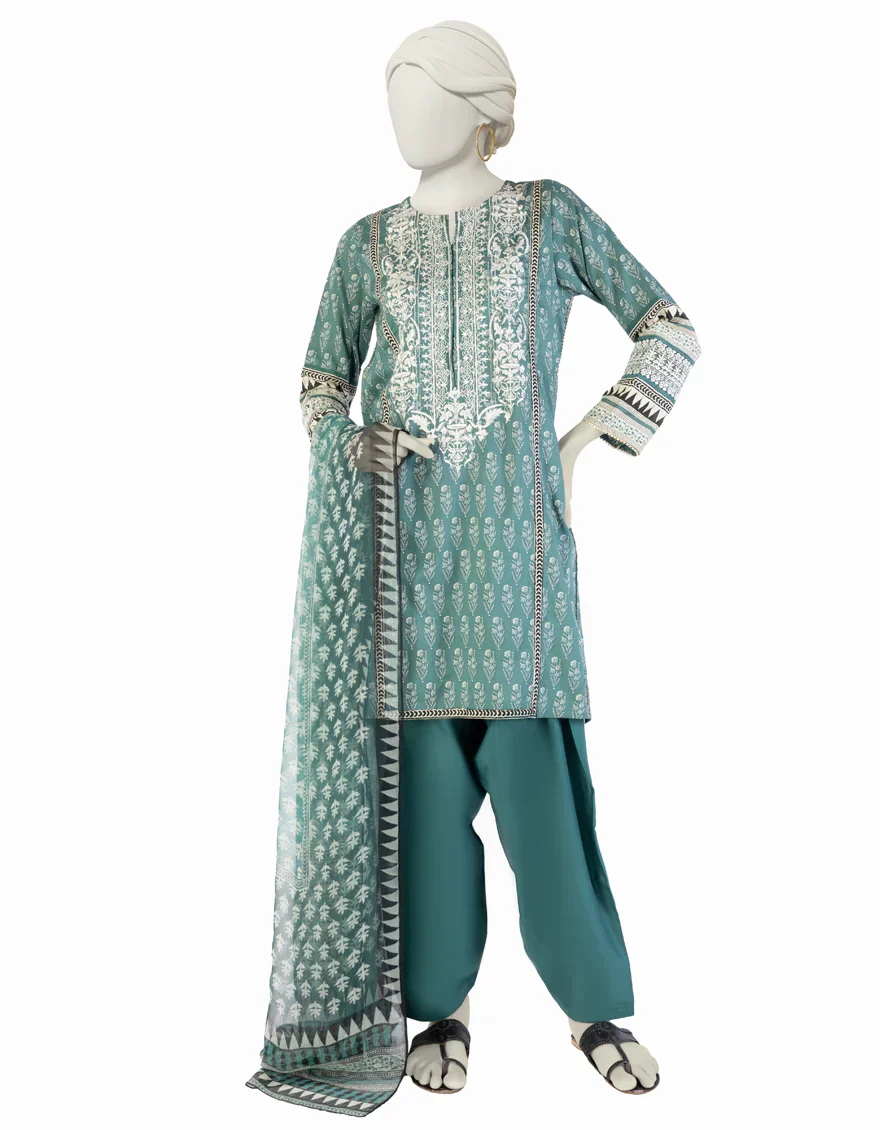 GREEN LAWN 3PC STITCHED | JLAWN-S-25-914/S AJRAK HUES-2