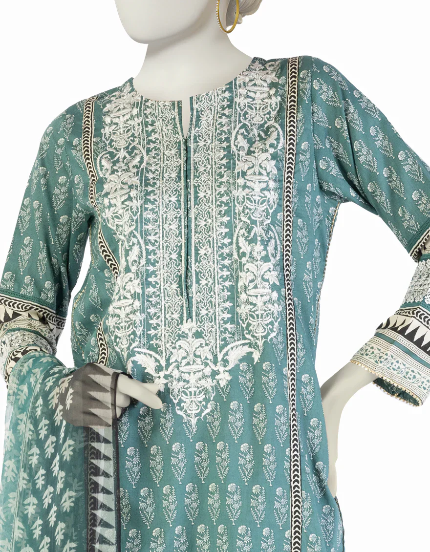 GREEN LAWN 3PC STITCHED | JLAWN-S-25-914/S AJRAK HUES-2 - Image 2