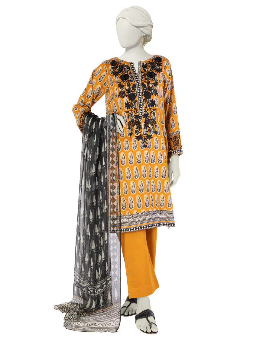 OCHRE LAWN 3PC STITCHED | JLAWN-S-25-916/S AJRAK HUES-4