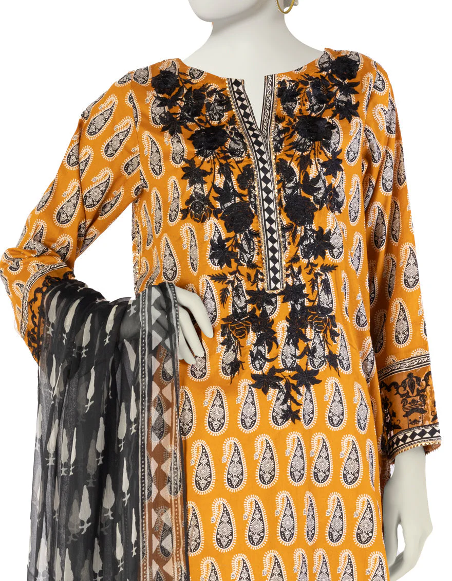 OCHRE LAWN 3PC STITCHED | JLAWN-S-25-916/S AJRAK HUES-4 - Image 2