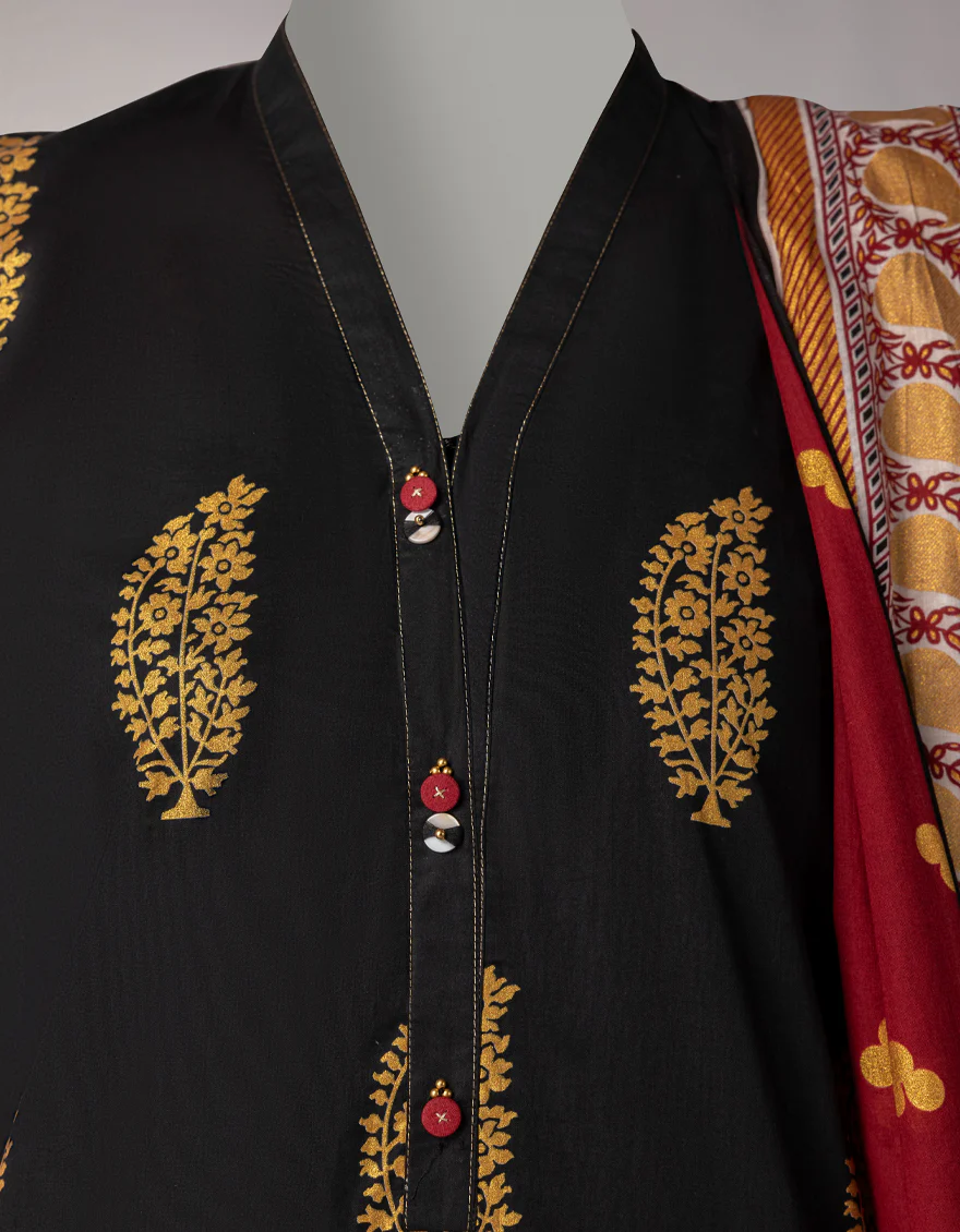 BLACK LAWN 3PC UNSTITCHED | JLAWN-S-26-1089 GOLD JAMDANI-1 - Image 3