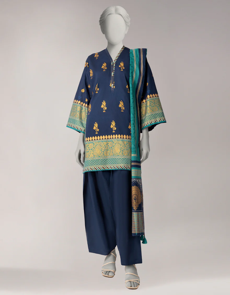 BLUE LAWN 3PC UNSTITCHED | JLAWN-S-26-1090 GOLD JAMDANI-2