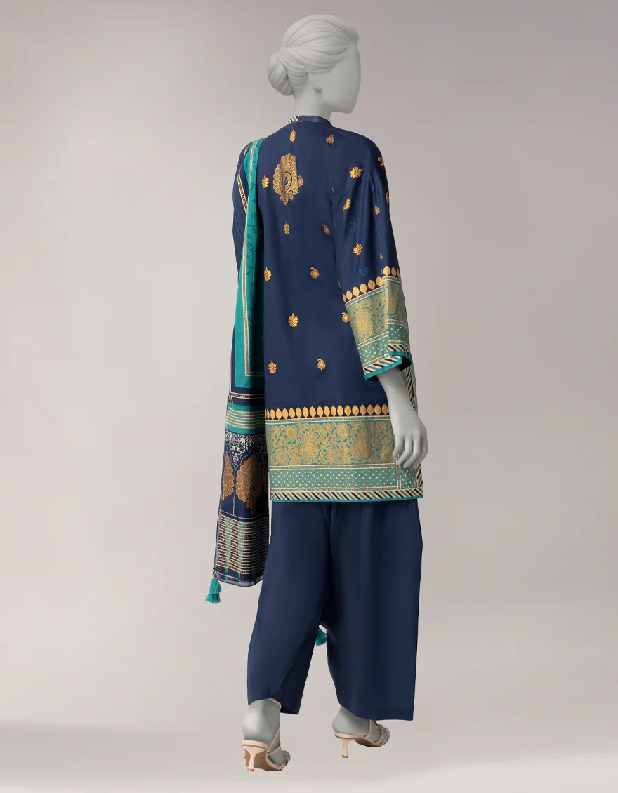 BLUE LAWN 3PC UNSTITCHED | JLAWN-S-26-1090 GOLD JAMDANI-2 - Image 2