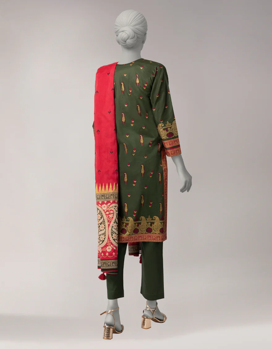 GREEN LAWN 3PC UNSTITCHED | JLAWN-S-26-1092 GOLD JAMDANI-4 - Image 2