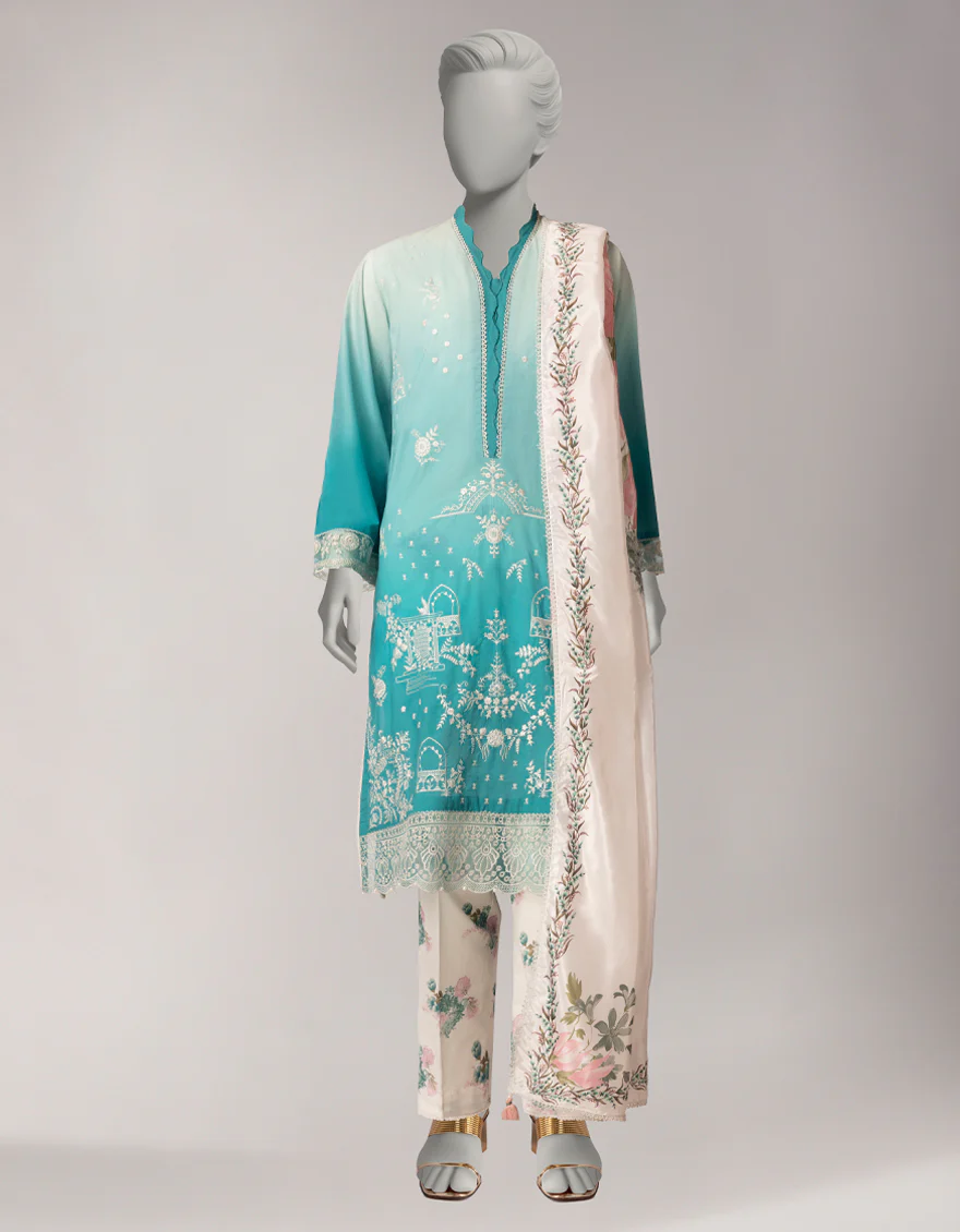 GREEN LAWN 3PC UNSTITCHED | JLAWN-S-26-1104 SERENE-2