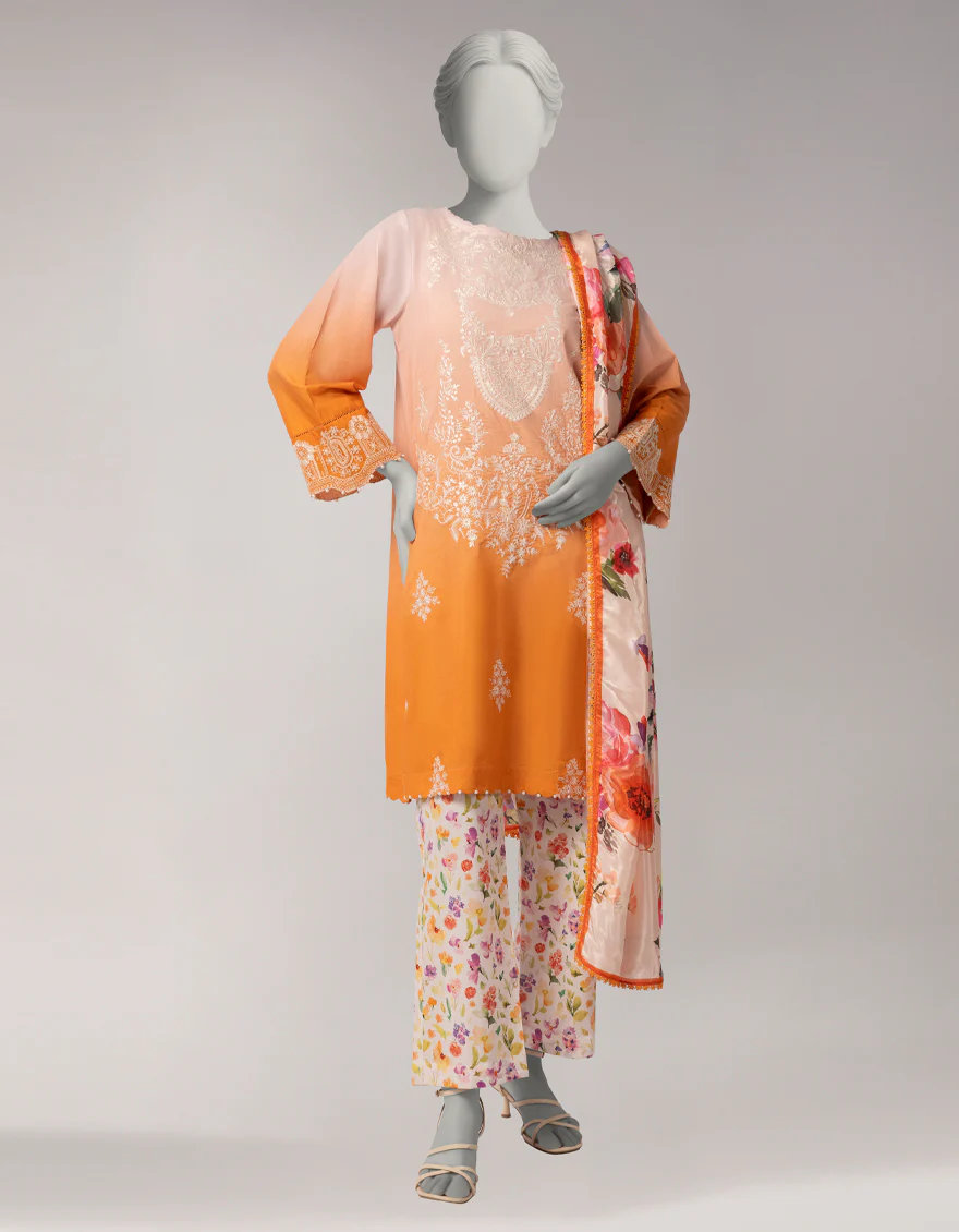 ORANGE LAWN 3PC UNSTITCHED | JLAWN-S-26-1105 SERENE-3