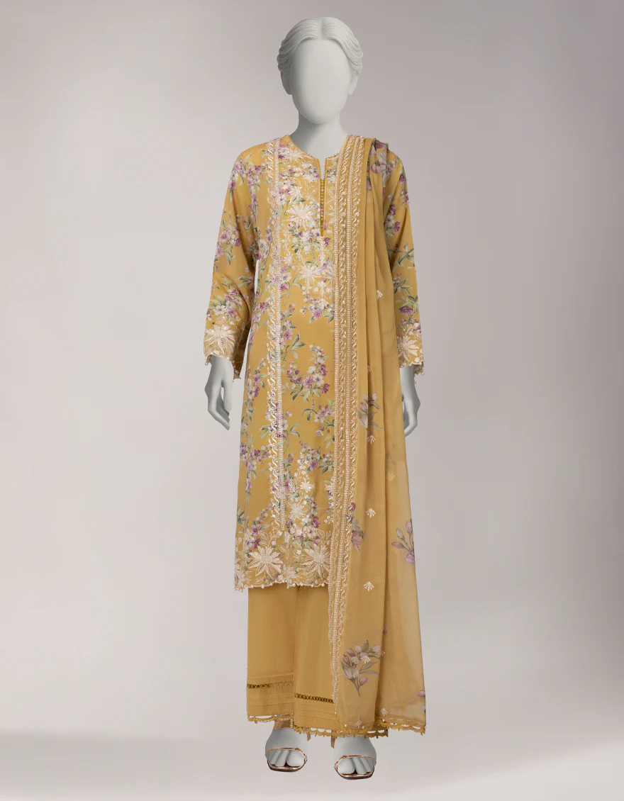 YELLOW LAWN 3PC UNSTITCHED | JLAWN-S-26-1107 JARDIN-1