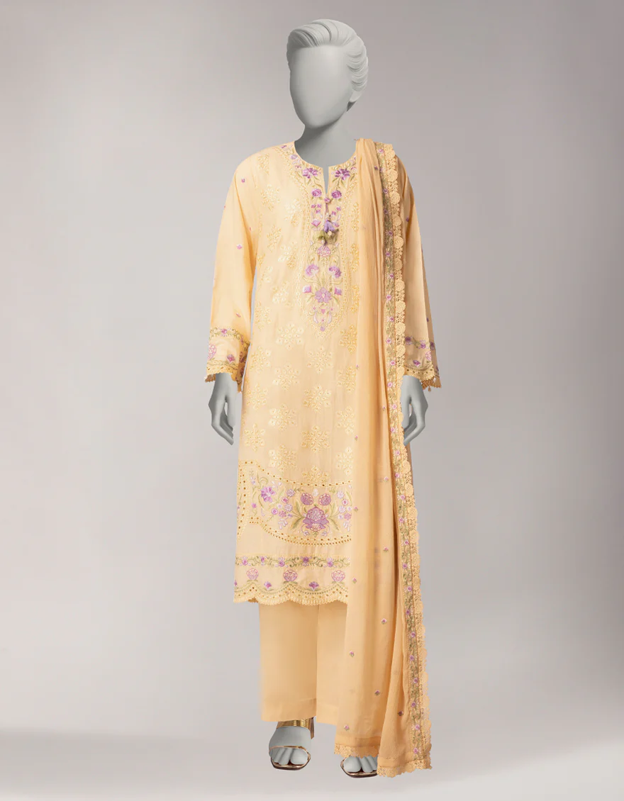 CREAM LAWN 3PC UNSTITCHED | JLAWN-S-26-1119 LUXE-B-3