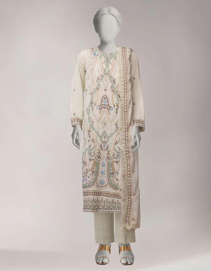GREEN LAWN 3PC UNSTITCHED | JLAWN-S-26-1122 LUXE-B-6
