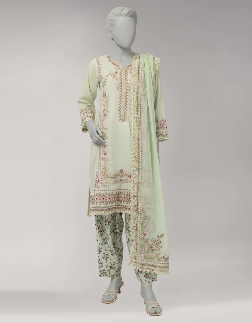 GREEN LAWN 3PC UNSTITCHED | JLAWN-S-26-1123 AMARA-1