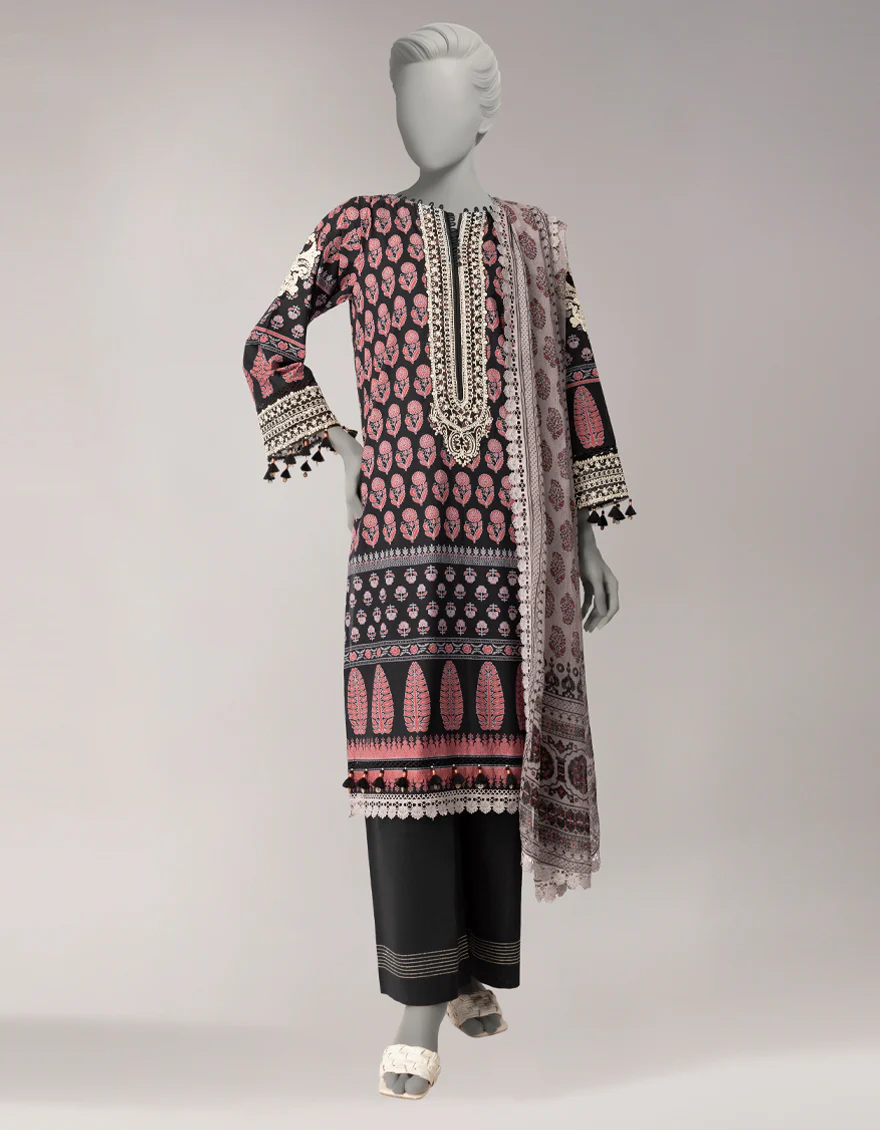 BLACK LAWN 3PC UNSTITCHED | JLAWN-S-26-3756 AJRAK-2