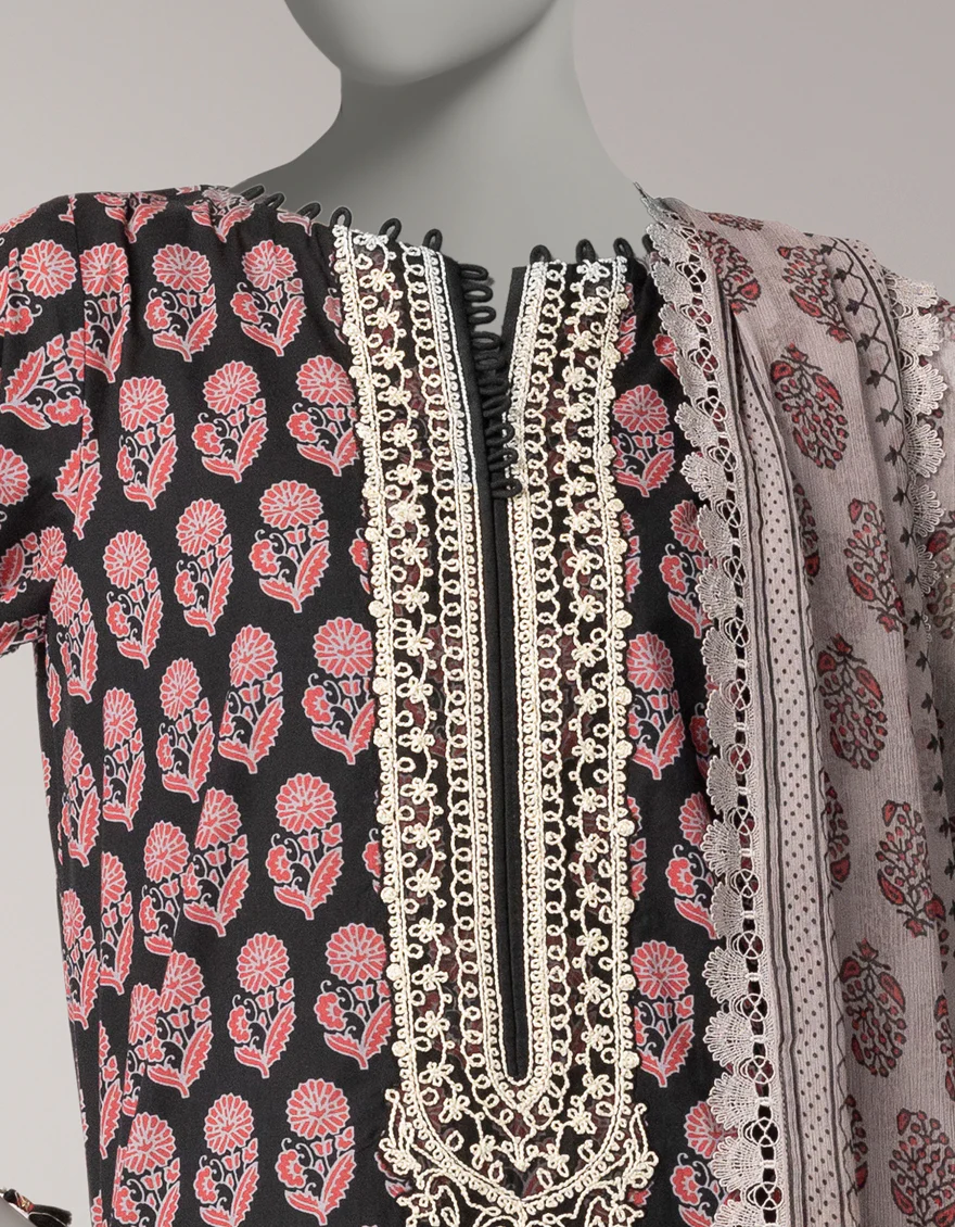 BLACK LAWN 3PC UNSTITCHED | JLAWN-S-26-3756 AJRAK-2 - Image 3