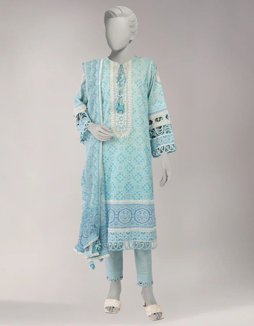 BLUE LAWN 3PC UNSTITCHED | JLAWN-S-26-3760 AJRAK-06