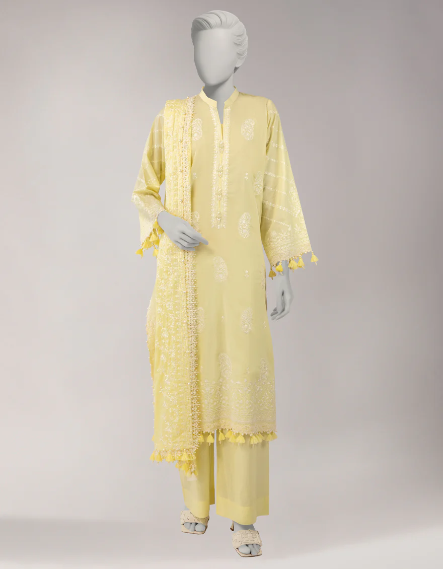 YELLOW LAWN 3PC UNSTITCHED | JLAWN-S-26-3823 VINTAGE-1