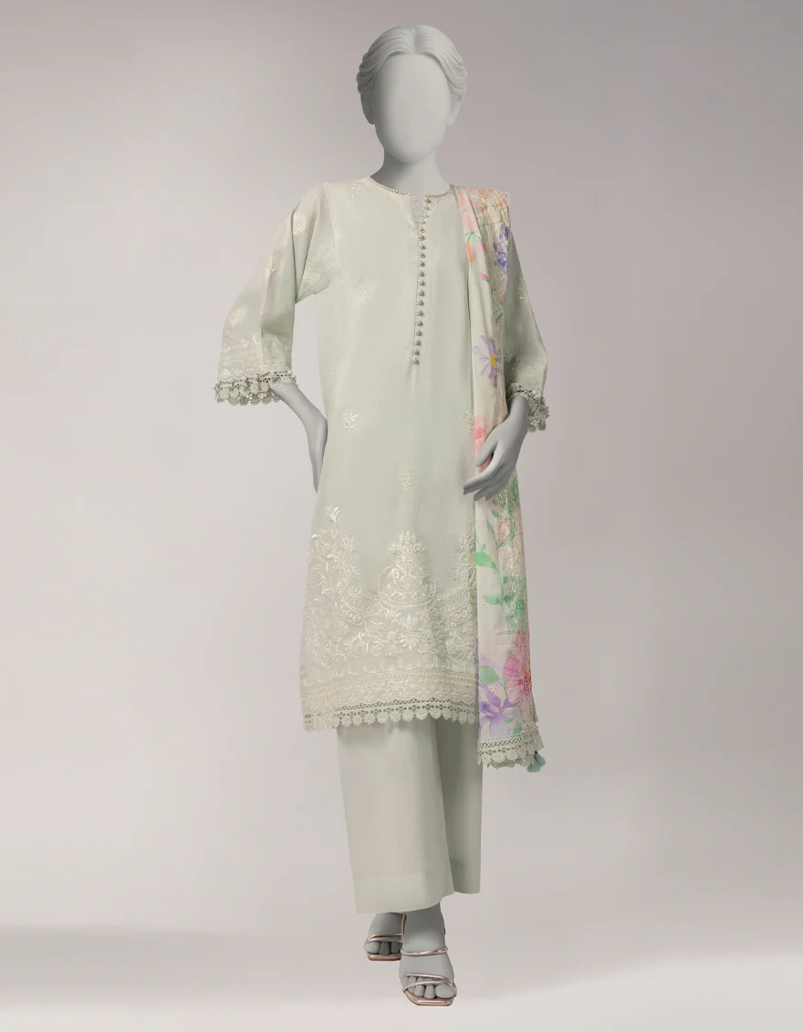 GREEN DOBBY 3PC UNSTITCHED | JLAWN-S-26-3828 DIVINE-2