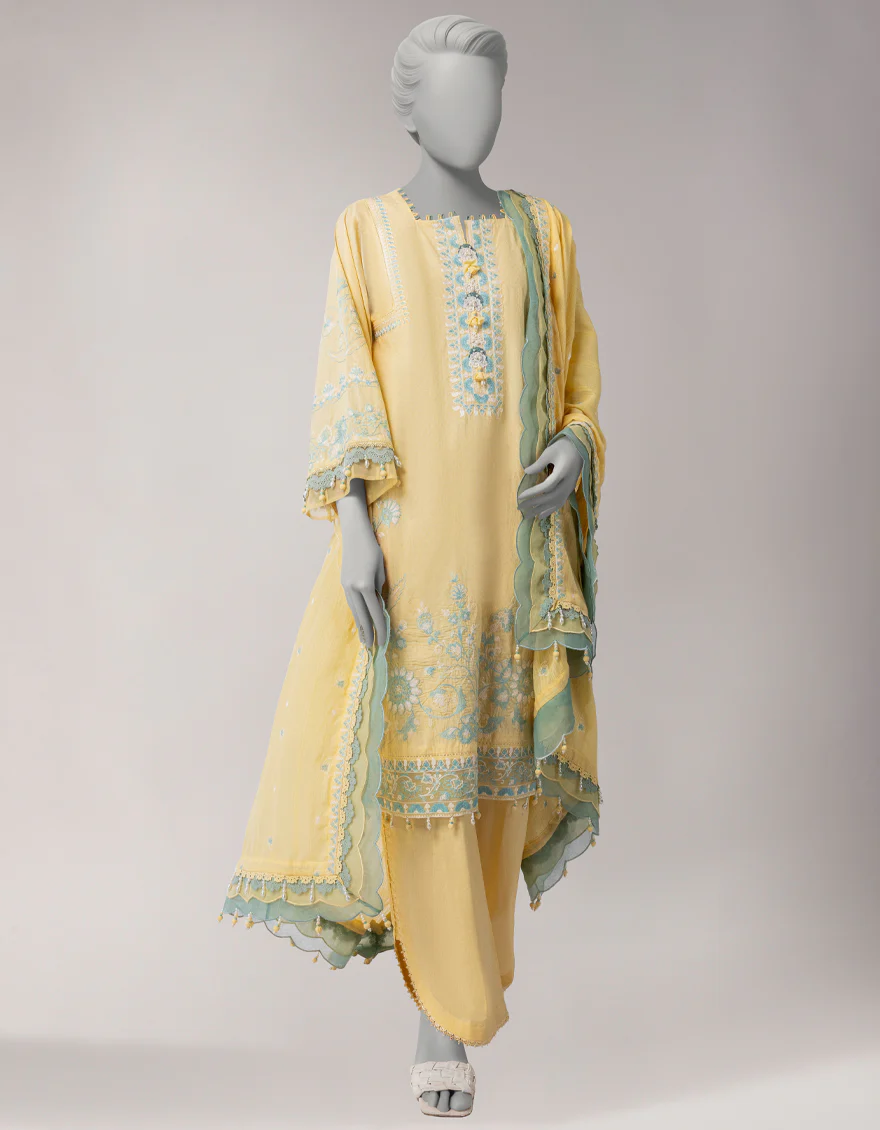 YELLOW DORIA 3PC UNSTITCHED | JLAWN-S-26-3833 ZARDOZI-03