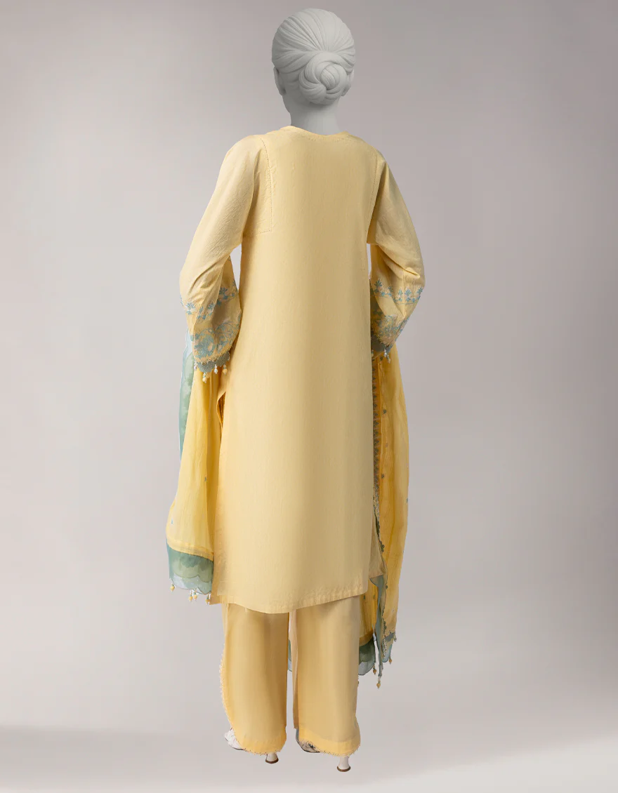 YELLOW DORIA 3PC UNSTITCHED | JLAWN-S-26-3833 ZARDOZI-03 - Image 2