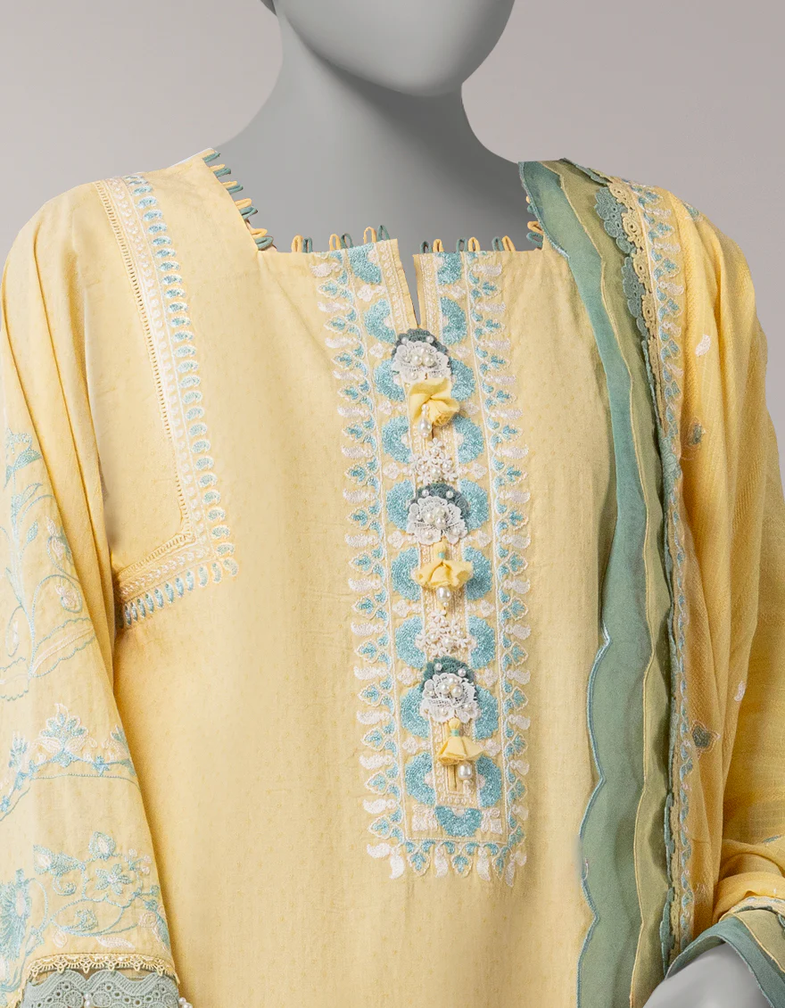 YELLOW DORIA 3PC UNSTITCHED | JLAWN-S-26-3833 ZARDOZI-03 - Image 3