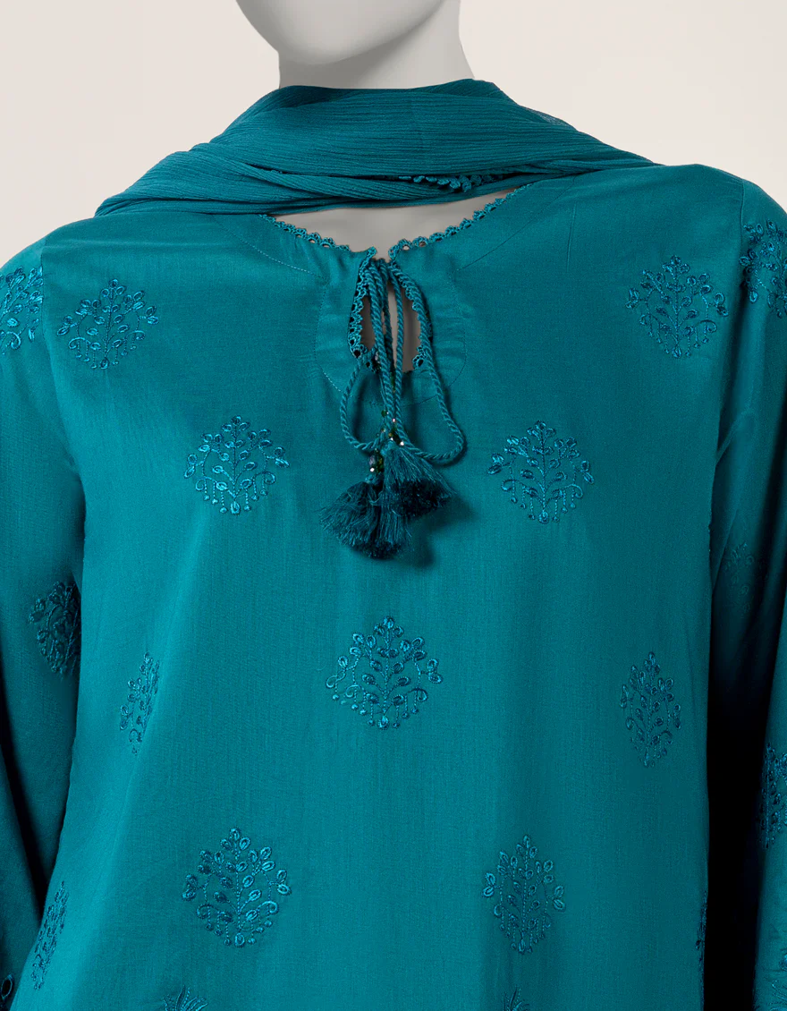 TEAL LAWN 3PC STITCHED | JLAWN-S-26-406/S SEHIFFLI-5 - Image 4